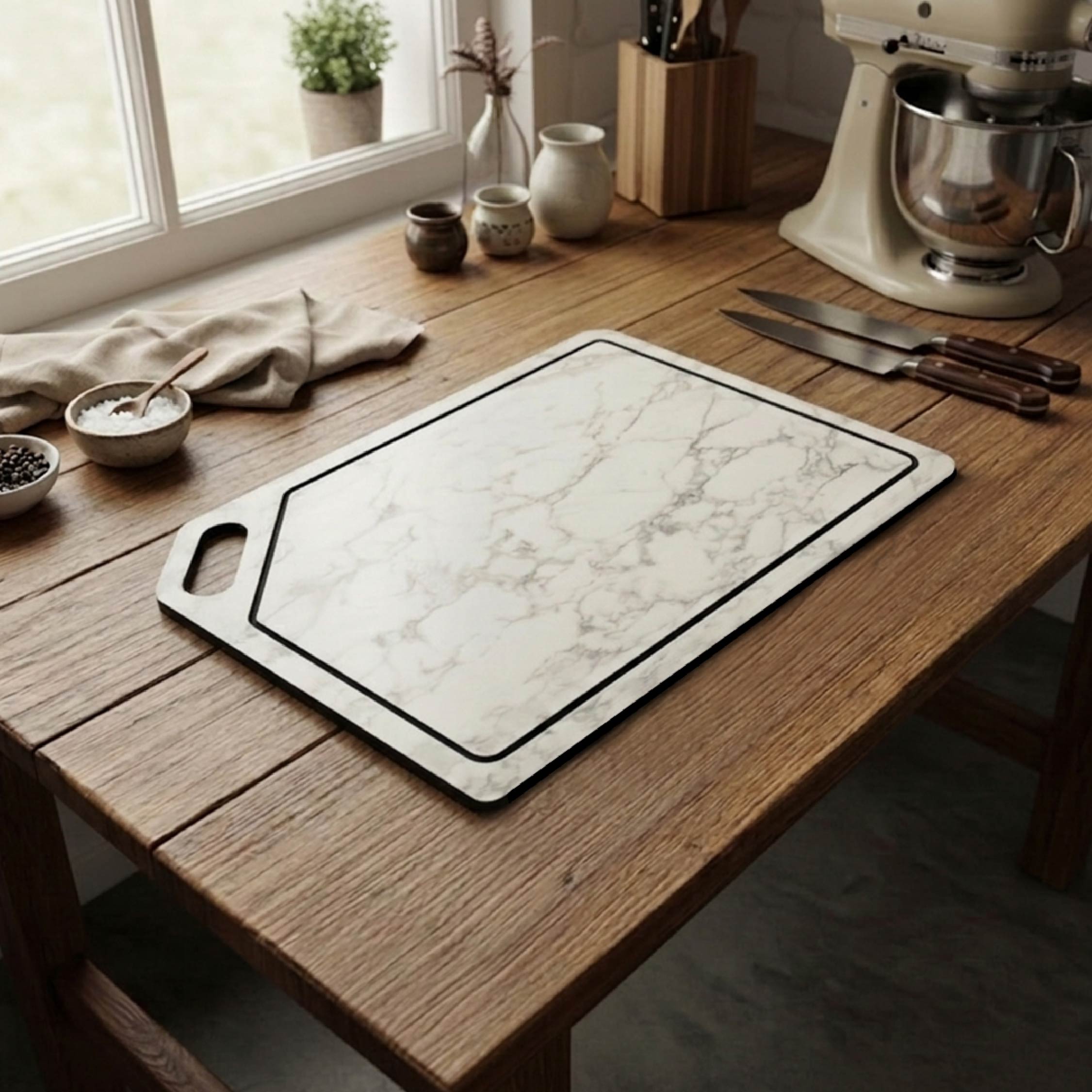 Lamikraft Chopping Board Set of 2, HPL Cutting Board with Juice Groove | Marble Finish
