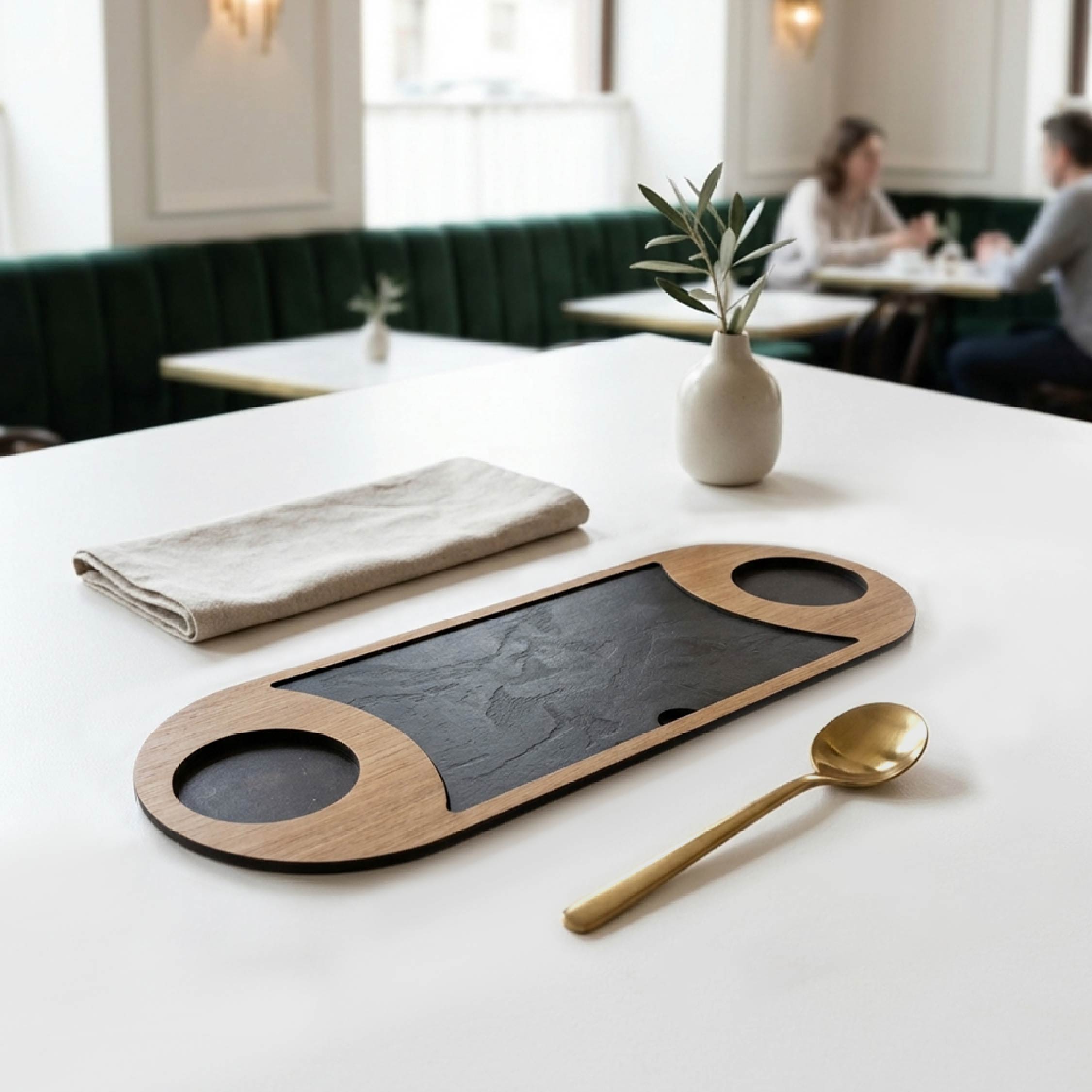 Lamikraft Dual Dip & Snack Platter | Elliptical | Wooden Finish